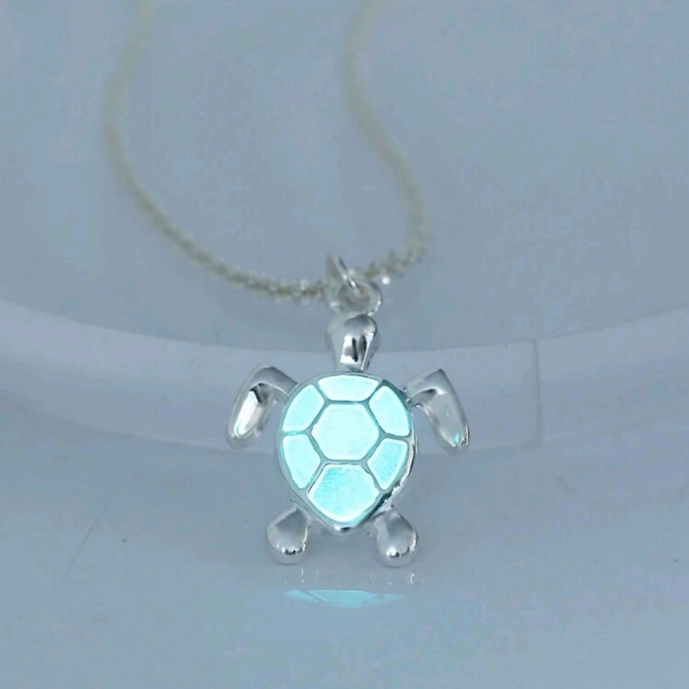 Silver Turtle Glow in the Dark Pendant Necklace